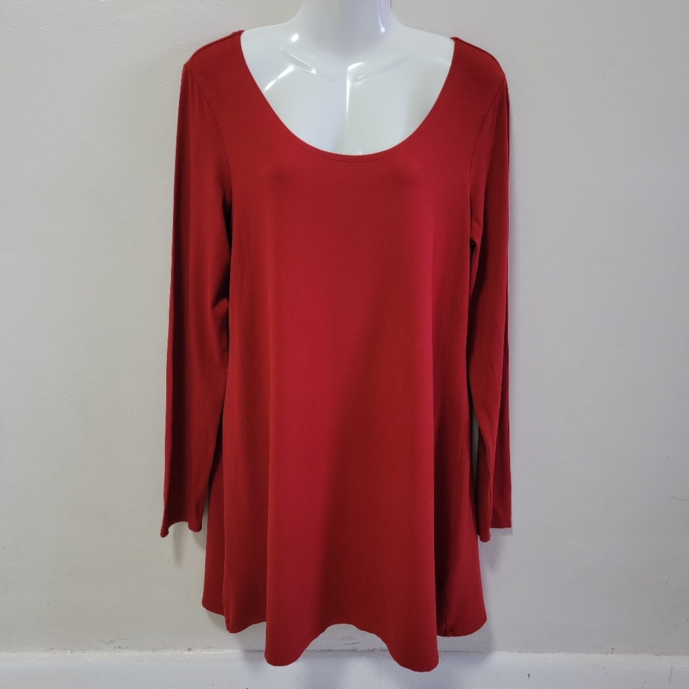 Eileen Fisher Women Tunic Dress Long Sleeve Red Stretchy Scoop Neckline M